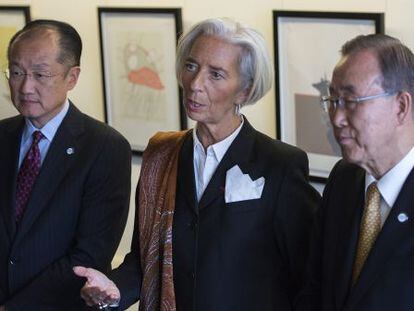 Christine Lagarde, Jim Yong Kim y Ban Ki- moon.