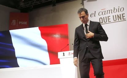 Pedro Sánchez, tras suspender la Conferencia Política del PSOE por los atentados de París.