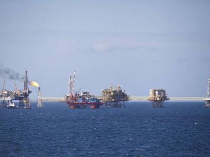 Una plataforma petrolera en el golfo de M&eacute;xico. 