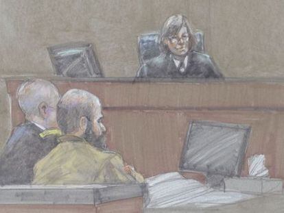 Un dibujo de la sala del tribunal donde se juzga al autor de la matanza de Fort Hood.