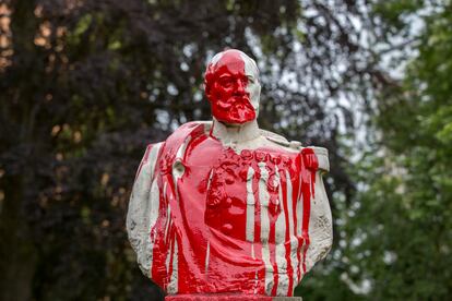 Busto del General Storms, uno de los colonizadores del Congo, en Bruselas, este jueves.
