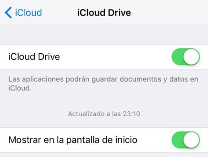 Dentro de los Ajustes de iOS 9, en la sección correspondiente a iCloud, puedes ahora encontrar todos los parámetros de configuración del servicio iCloud Drive. Como puedes ver, también puedes hacer que el icono de acceso directo a la aplicación no aparezca.