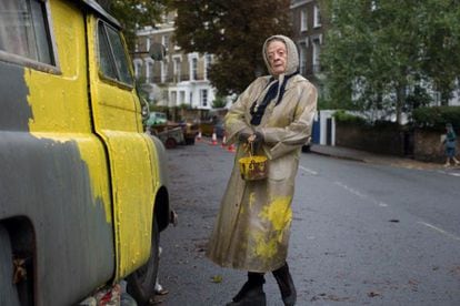 Maggie Smith en el rodaje de The lady of the van, de Nicholas Hytner.
