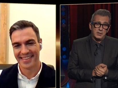 Pedro Sánchez, en videollamada con Andreu Buenafuente en el último programa de 'Late Motiv'.