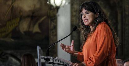 La candidata de Adelante Andalucía, Teresa Rodríguez, este jueves en Sevilla.