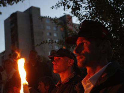 Simpatizantes de Jobbik durante una manifestaci&oacute;n en Miskolc. 