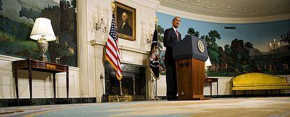 Obama en la Casa Blanca durante su discurso sobre Irán