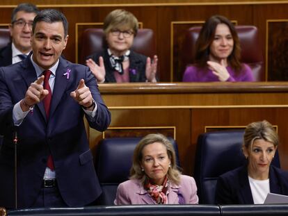 El presidente del Gobierno, Pedro Sánchez, interviene en la sesión de control al Ejecutivo tras la votación de la reforma de la ley del solo sí es sí.