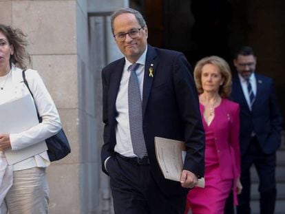 El presidente de la Generalitat, Quim Torra, con la consejera de Empresa, Àngels Chacón.