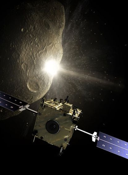 Ilustración de una misión a un asteroide.