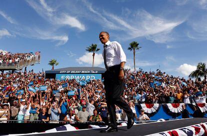 Barack Obama llega a un mitín en Delray, Florida, el 23 de octubre.