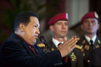 El presidente Chávez, durante la rueda de prensa que dio en el Palacio de Miraflores este sábado, jornada de reflexión.