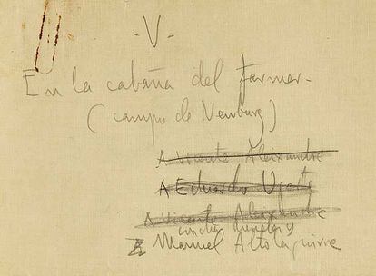 Las dudas de Lorca en el manuscrito que entregó a José Bergamín se ven hasta en las dedicatorias, como ésta de la parte V.