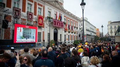 Ambiente de este martes en la Puerta del Sol.