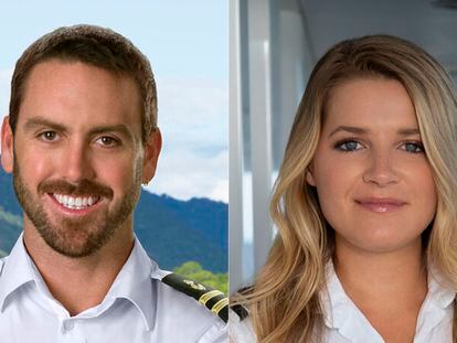 Luke Jones y Margot Sisson, en dos imágenes promocionales del 'reality' 'Below Deck Down Under', en una imagen de Bravo TV.