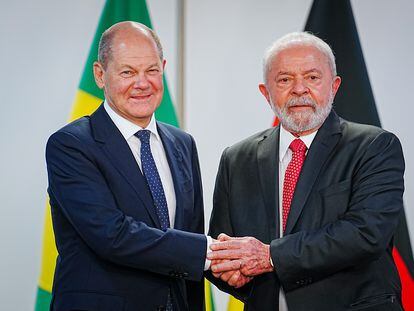 El canciller alemán, Olaf Scholz, y el presidente de Brasil, Luiz Inácio Lula da Silva, este lunes en Brasilia.