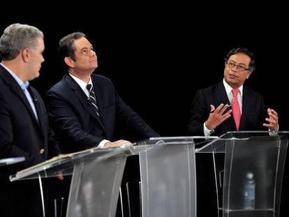 Iván Duque, Germán Vargas Lleras y Gustavo Petro, en un debate presidencial. 