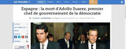 Noticia sobre la muerte de Adolfo Su&aacute;rez en el diario franc&eacute;s &#039;Le Figaro&#039;.