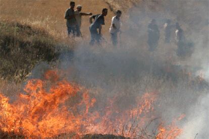 Un grupo de personas trabaja en la extinción de un incendio en Zamora.