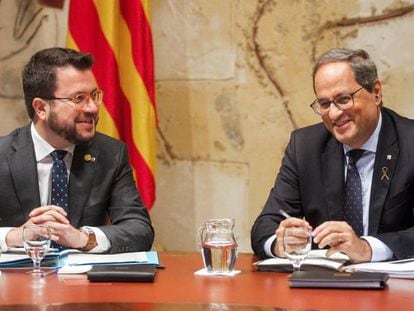 El presidente de la Generalitat, Quim Torra, y el vicepresidente Aragonès.