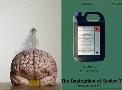 A la izquierda, 'El cerebro como refugio' , escultura de Jan Fabre. A la derecha, 'Las estaciones de la Cruz. III Cristo cae por primera vez' , de Damien Hirst.