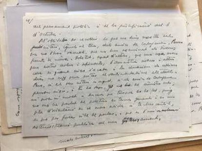 Carta de Lluís Companys a Pi i Sunyer.