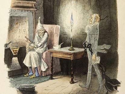 Una caricatura de John Leech que ilustró pasajes de 'Cuento de Navidad' de Dickens.