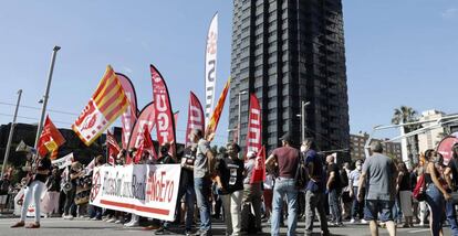Manifestación de los trabajadores de CaixaBank la semana pasada en Barcelona.