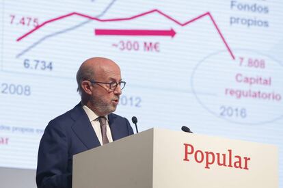 Emilio Saracho, presidente del Banco Popular, durante la Junta de Accionistas de la entidad.