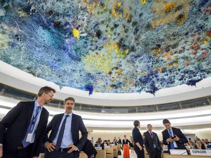 Sala del Consejo de Derechos Humanos, en la sede de la ONU en Ginebra, el viernes en la votación sobre Gaza.