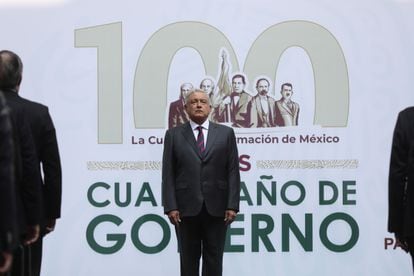 El presidente de México, Andrés Manuel López Obrador durante un informe trimestral.
