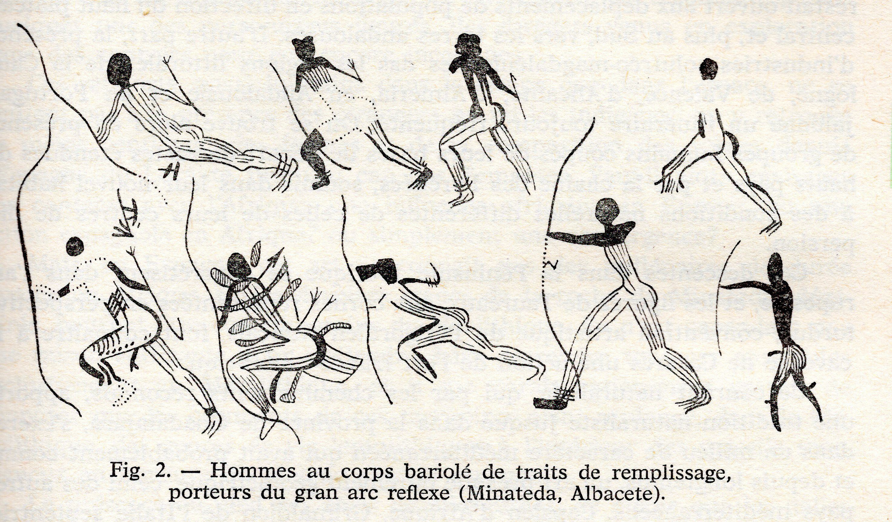 Calcos de figuras de arqueros pertenecientes al Abrigo Grande de Minateda, realizados por Breuil en 1920.