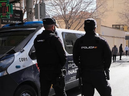 Dos policías nacionales en Palma, Mallorca, Baleares (España), el pasado 13 de febrero.