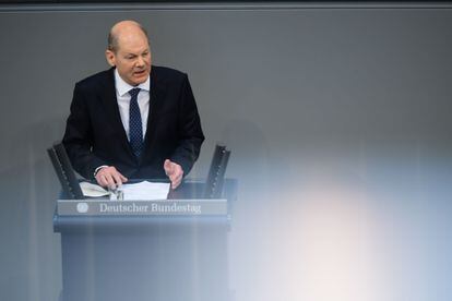 El ministro de Finanzas alemán, Olaf Scholz, en el Bundestag este miércoles.