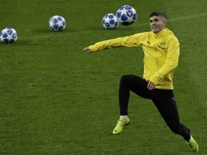 Pulisic, en un entrenamiento con el Dortmund
