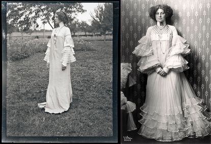 Emilie Floege en 1906 (izda.) y 1909 (dcha.) con el vestido reforma que por fin prescindía del corsé.