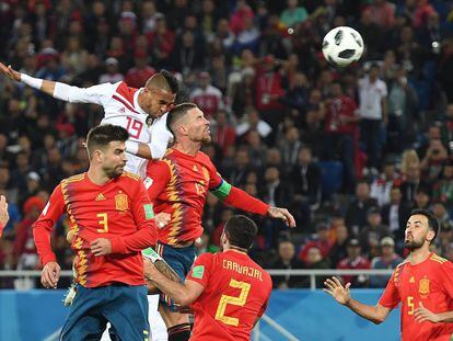 En-Nesyri marca ante España en el pasado Mundial 2018.