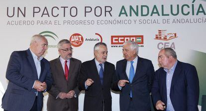 De izquierda a derecha, Francisco Carbonero, Antonio &Aacute;vila, Jos&eacute; Antonio Gri&ntilde;&aacute;n, Santiago Herrero y Manuel Pastrana.