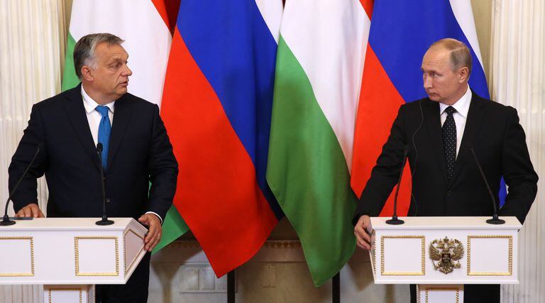 El primer ministro húngaro, Víktor Orbán, y el presidente de Rusia, Vladímir Putin, en el Kremlin en 2018.