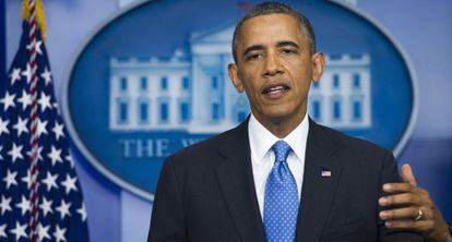 El presidente Obama, durante sus declaraciones desde la Casa Blanca.