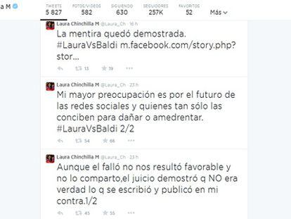 Reacciones de la expresidenta Laura Chinchilla al fallo del tribunal en Twitter.