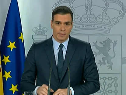 Pedro Sánchez cuando propuso un Plan Marshall de la Unión Europea, el 23 de marzo.