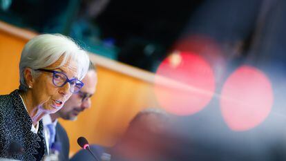 La presidenta del Banco Central Europeo, Christine Lagarde, este jueves en el Parlamento Europeo.