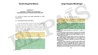 A la izquierda, la tesis de Esquivel, a la derecha, la tesis de licenciatura del exrector de la UNAM Jorge Carpizo MacGregor. 