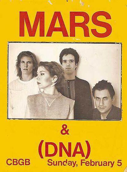 Un <i>flyer</i> de una actuación de Mars (en la foto), con DNA de teloneros en el mítico CBGB.