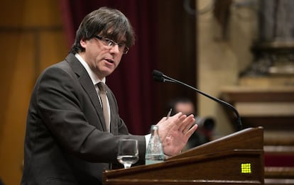 Carles Puigdemont, durant el ple d'aquest dimecres.