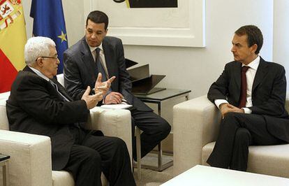 El presidente palestino, Mahmud Abbas, durante la rueda de prensa hoy en La Moncloa