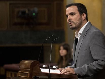 Alberto Garzón, durante su intervención en el debate de investidura.