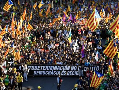 Cabecera de la manifestación independentista en Madrid.