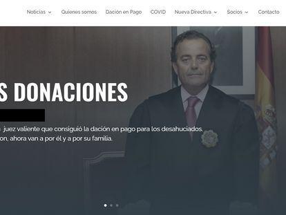 Captura de la web de Acodap, donde pide donativos, con la fotografía del exjuez Fernando Presencia de fondo.